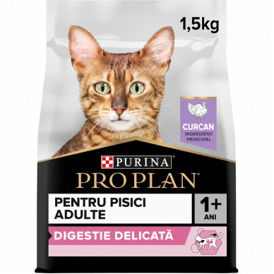 Purina Pro Plan Adult Cat Delicate Digestion – Hrană Uscată pentru Pisici cu Digestie Sensibilă, cu Curcan – 1.5 kg